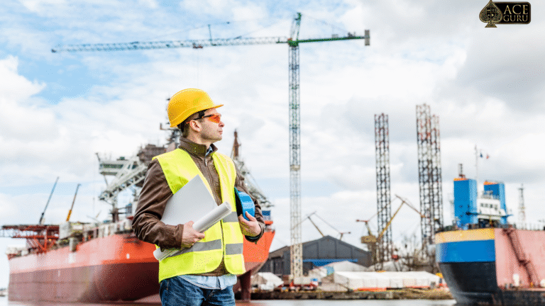 a man in a yellow hard hat and safety vest holding a blueprint