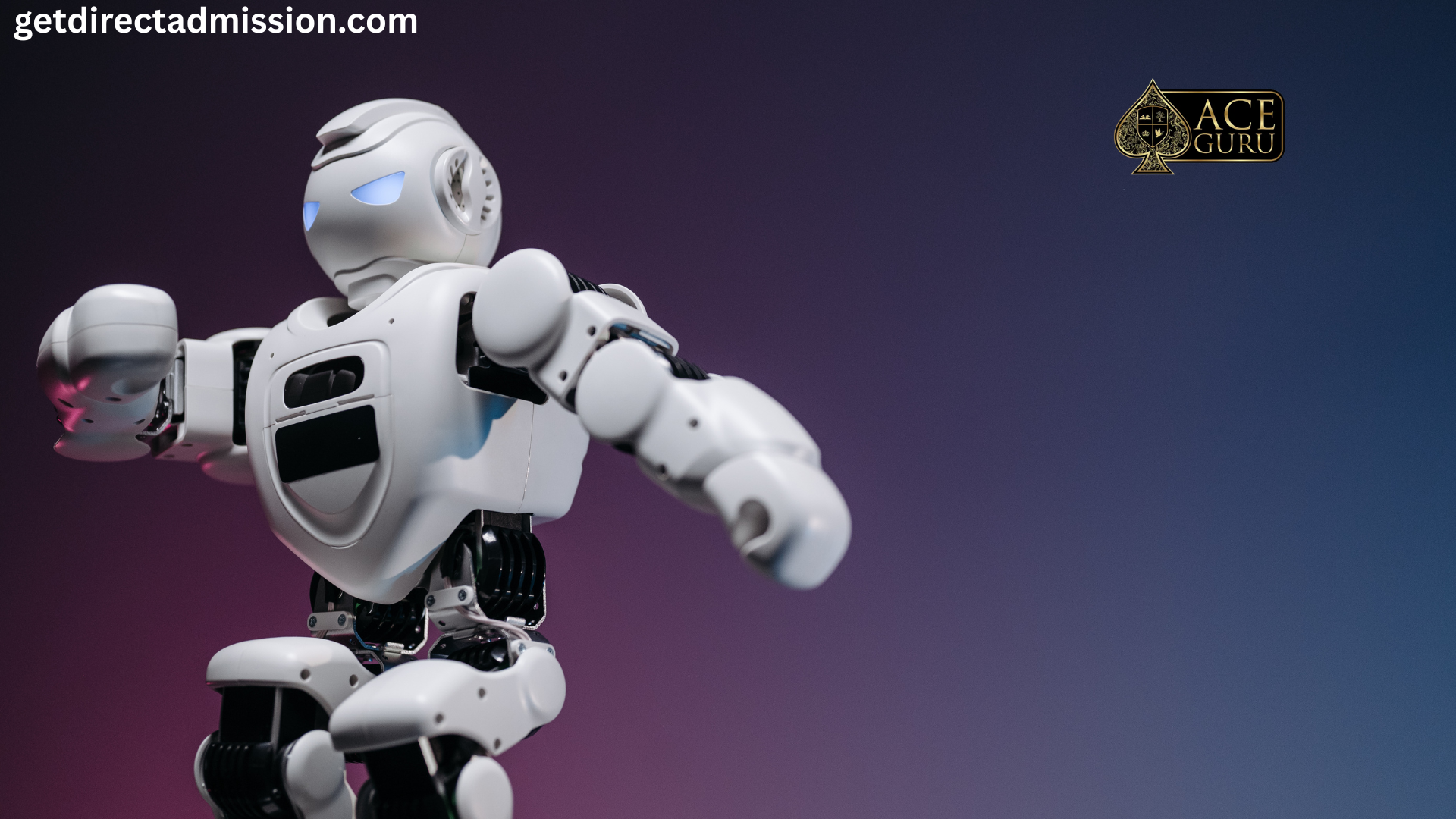 a white robot with a butterfly in the background