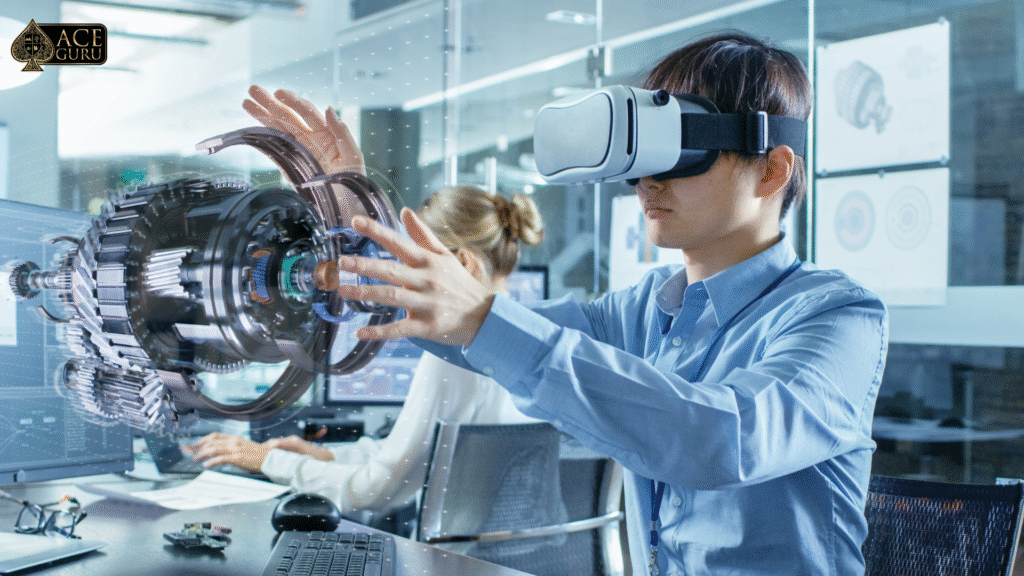 a person wearing virtual reality goggles