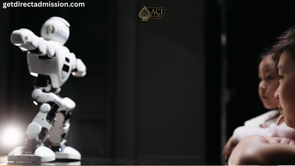 a robot standing next to a person