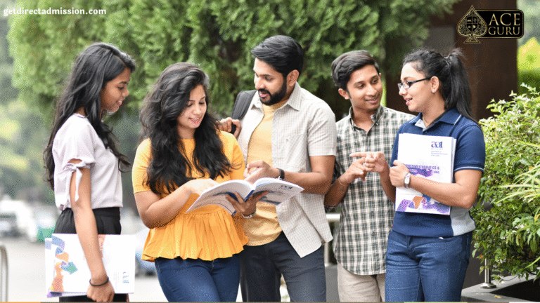a group of people standing outside looking at a book
