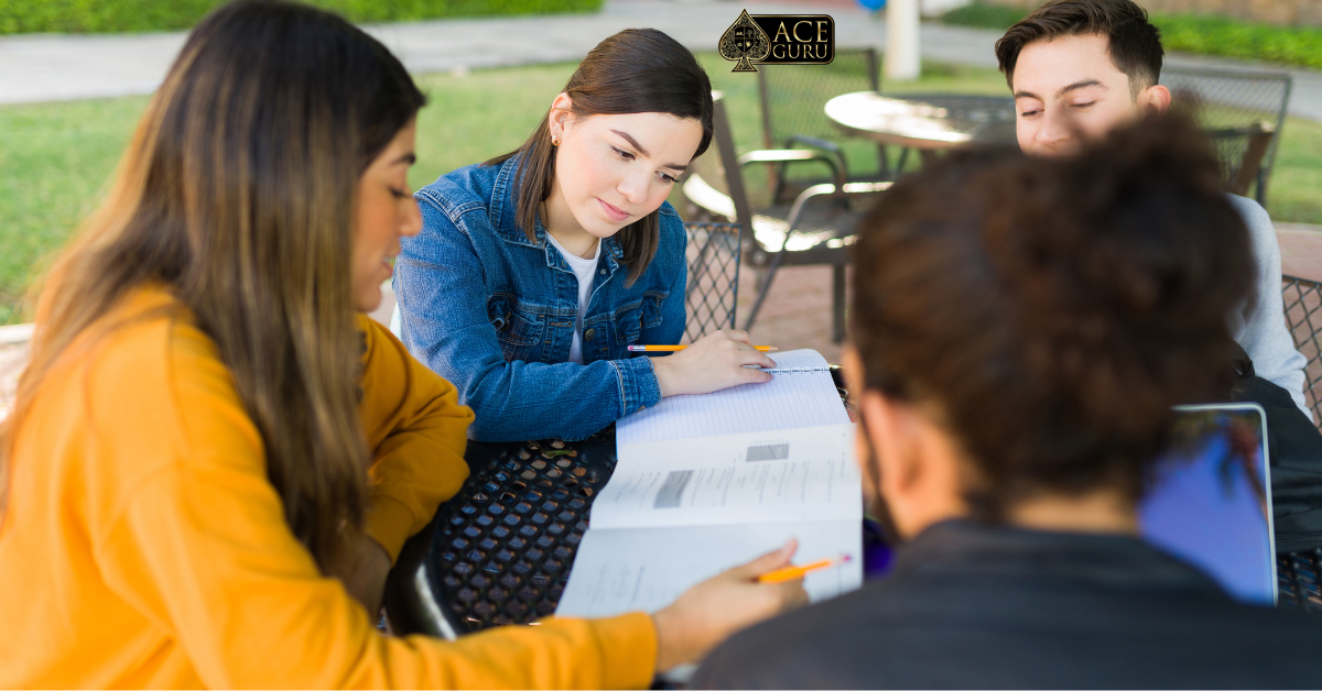 a group of people studying at a table
