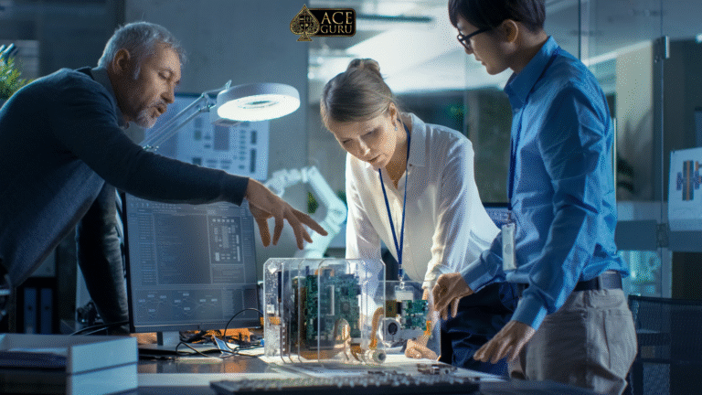 a group of people looking at a machine NMIT Bangalore Admission