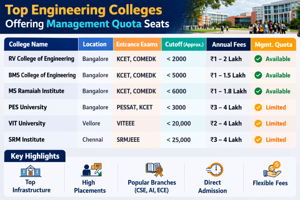 Engineering College Offering Management Quota Seats